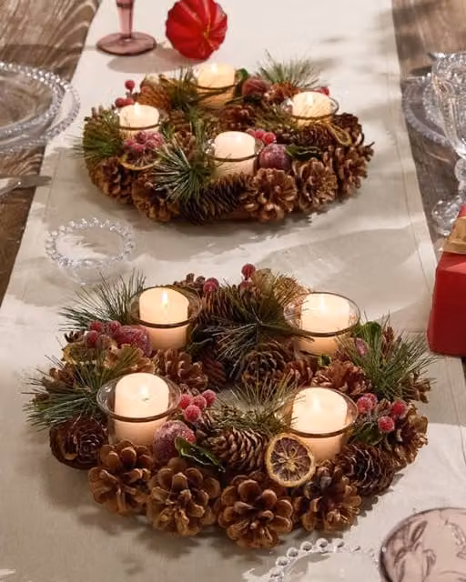 Dibor Set of 2 Citrus Spice Round Table Centrepiece Candle Holders in Brown, Diameter: 30 cm