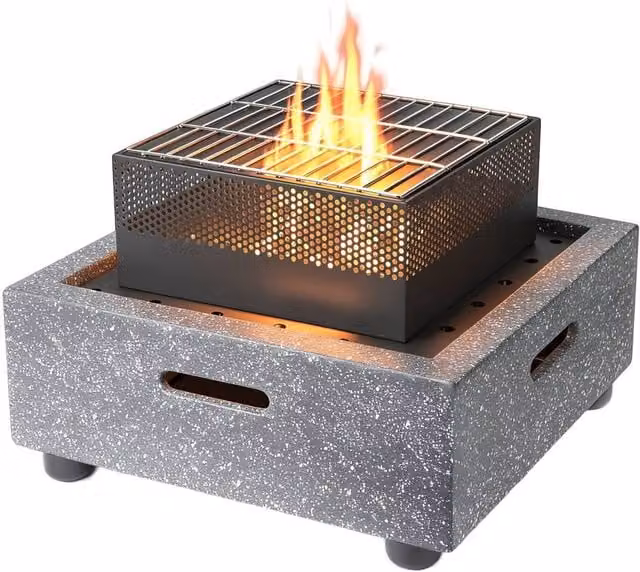 Gardenwize MGO Square Outdoor Fire Pit BBQ and Charcoal Grill Tabletop in Grey, W: 52.5 cm, D: 52.5 cm, H: 35.2 cm