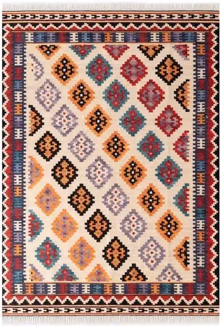 THE RUGS Kamal Kelim Rami Design Handwoven Wool and Cotton Multicolour Kilim Rug, W: 160 cm, D: 230 cm