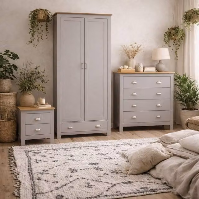 Wyld Haus Ballette Soft Grey and Oak Bedroom Furniture Set