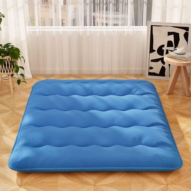COSTWAY Blue Roll-up King Size Futon Mattress with Removable Polyester Cover, W: 180 cm, L: 200 cm