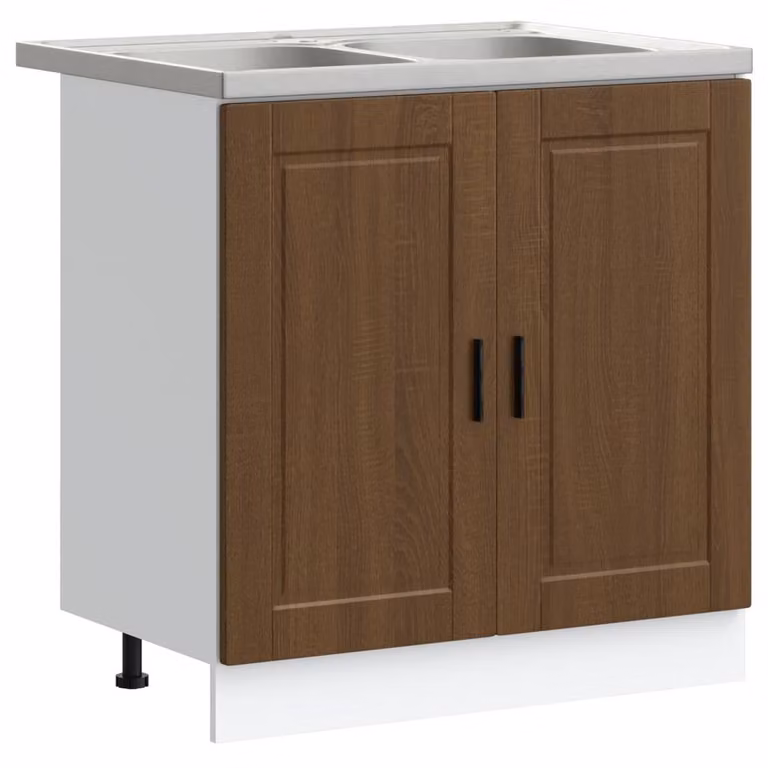 Berkfield Home Porto Sink Base Cabinet in Brown Oak, W: 80 cm, D: 46 cm, H: 84.5 cm