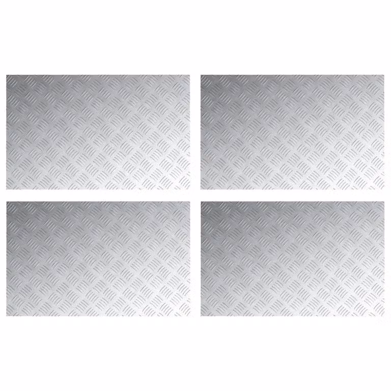 Berkfield Home Non-Slip Aluminum Checker Plates, 4 Pack, Silver, W: 80 cm, D: 50 cm