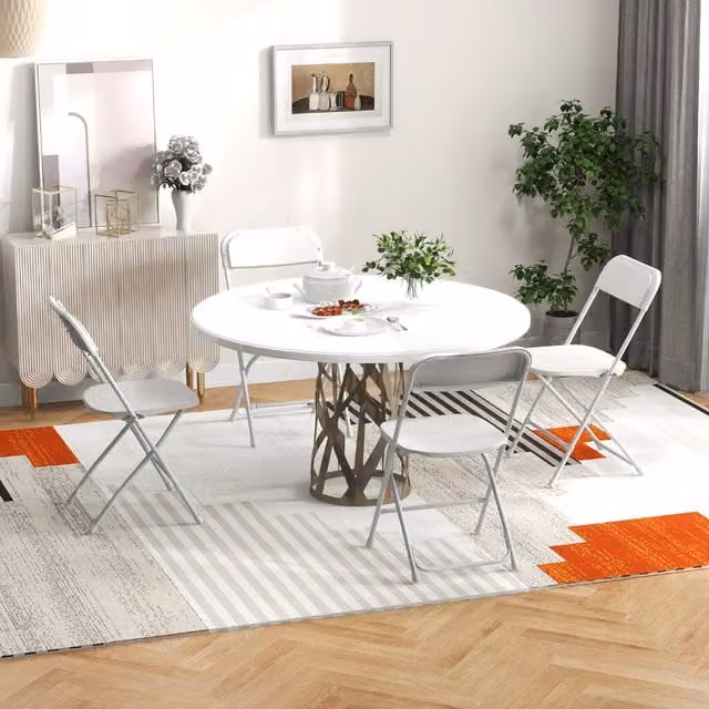 Costway Set of 4 White Folding Chairs with Metal Frame and Plastic Seats