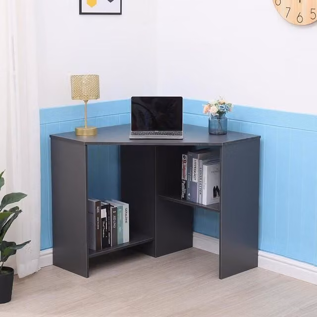 Home Source Wellington Compact Corner Computer Desk in Grey
