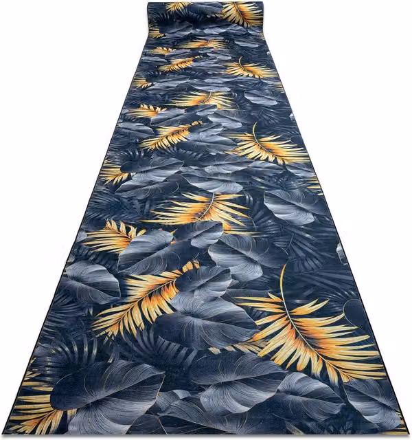 RugsX Grey Lotus Floral Anti-Slip Runner, W: 100 cm, L: 130 cm
