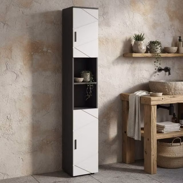 Wyld Haus Nomalo Tall Minimalist Freestanding Bathroom Storage Cabinet in Light Grey