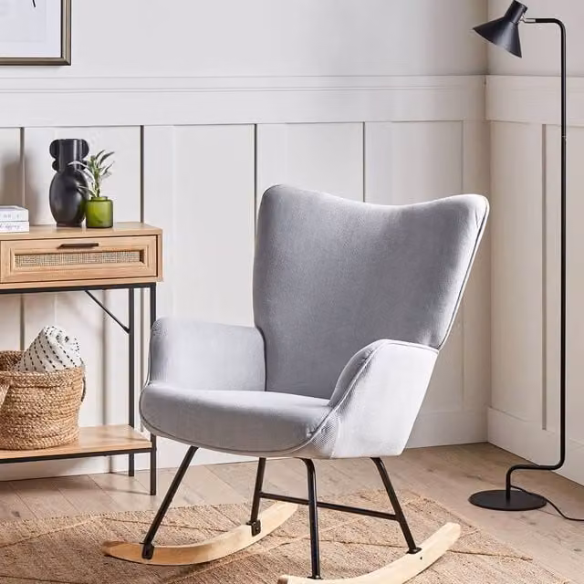 Wyld and Coco Jumbo Rocking Armchair in Light Blue Corduroy