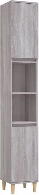 Berkfield Home Grey Sonoma Bathroom Cabinet with Hinged Doors and Open Shelf, W/D/H: 30 x 30 x 190 cm