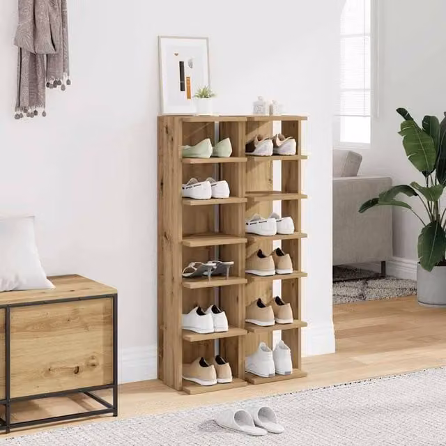 Berkfield Home Artisan Oak Shoe Cabinets, 2 Piece Set in Brown, W/D/H: 28 x 27 x 102 cm