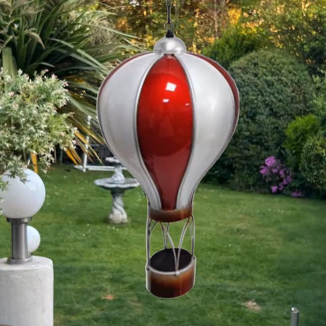 Betley Butterfly Red and White Solar Hot Air Balloon LED Hanging Lantern for Garden, Balcony or Terrace