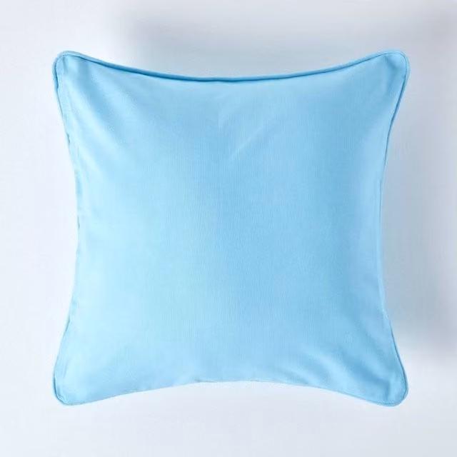 Homescapes Plain Blue Cotton Square Cushion Cover, W: 60 cm x H: 60 cm
