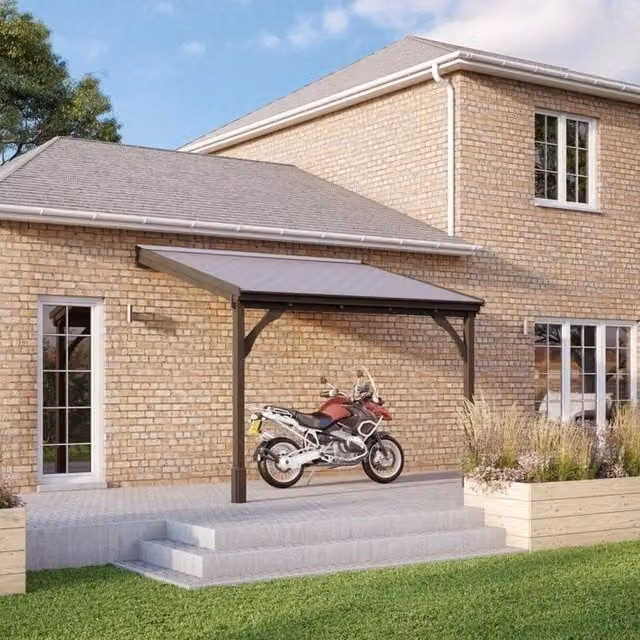 Rutland County Garden Furniture Ltd 2 Post Wood Carport with Bitumen Shingle Roof, Brown and Light Green, W: 290 cm, D: 300 cm