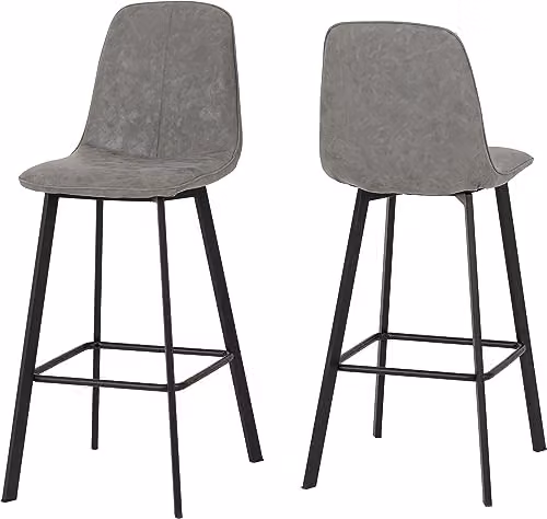 Seconique Quebec Set of 2 Grey Faux Leather Bar Stools