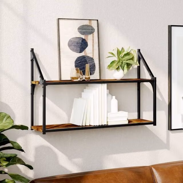 Berkfield Home 2-Tier Wall Mounted Shelf in Smoked Oak Brown, W/D/H: 80 x 21 x 51 cm