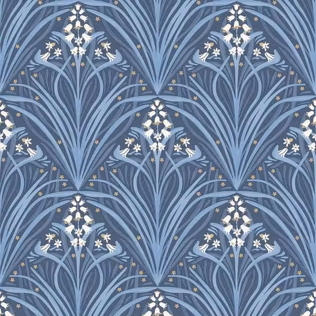 Muriva Bellflower Art Deco Floral Botanical Wallpaper in Blue