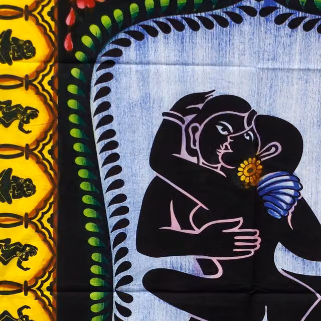 KDMK Handbrushed Cotton Kamasutra Textile Wall Hanging, Multicolour and Yellow