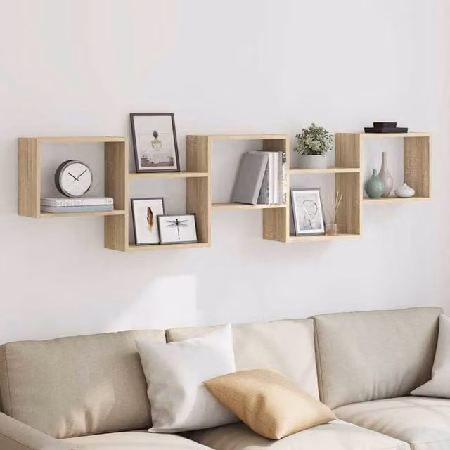 Berkfield Home Wall Mounted 5 Compartment Cube Shelf in Sonoma Oak Light Oak Brown