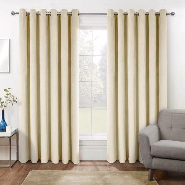 Homescapes Thermal Blackout Velvet Fabric Panel Curtains in Beige with Eyelets, Height: 183 cm, Width: 183 cm