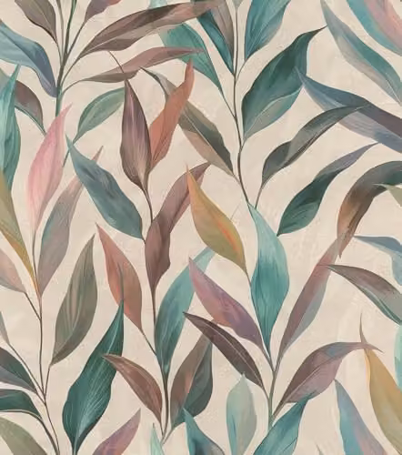 Rasch Fiesta Self-Adhesive Non-Woven Wallpaper with Multicolour Blue, Turquoise and Beige Botanical Floral Scandinavian Pattern