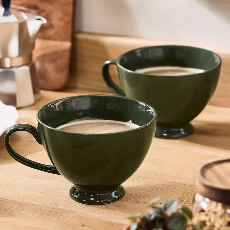 Dibor Montmartre Set of 6 Large Olive Green Ceramic Tea Cups and Coffee Mugs
