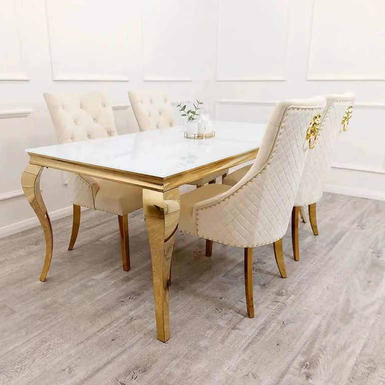 Celebrity Interiors Louis Rectangular Glass Top Dining Table in White, W/D/H: 150 x 90 x 74 cm