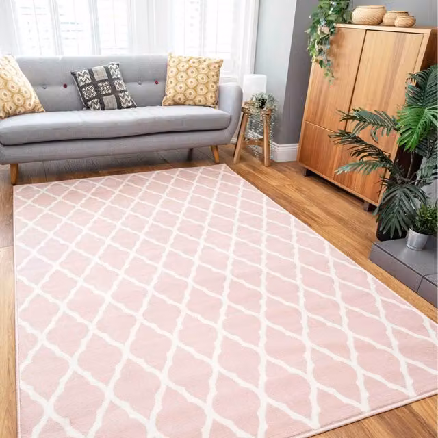 The Rug House Classic Trellis Moroccan Living Room Rug in Pink, W/D: 170 x 120 cm