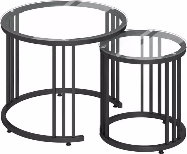 HOMCOM Set of 2 Round Nesting Coffee Tables with Tempered Glass Tops and Steel Frame, Black