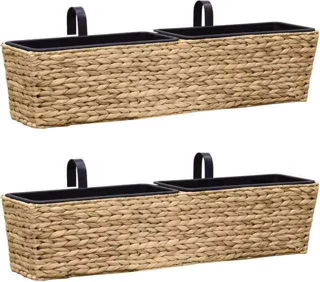 Berkfield Home Garden Brown Water Hyacinth Window Box Planters, 2 Pieces