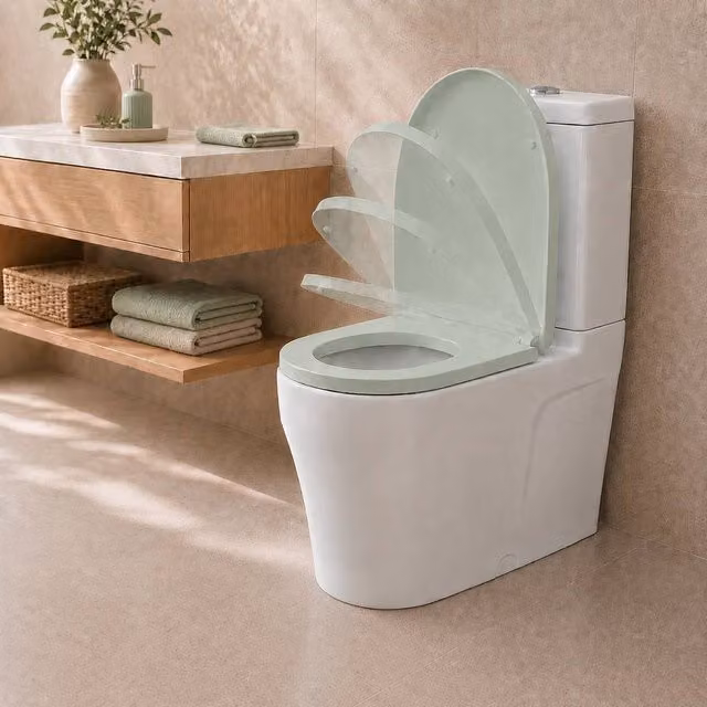 Futura D-Shaped Soft Close Toilet Seat in Pale Green, Premium Thermoplastic with Quick Release and Removable Features, 50 cm