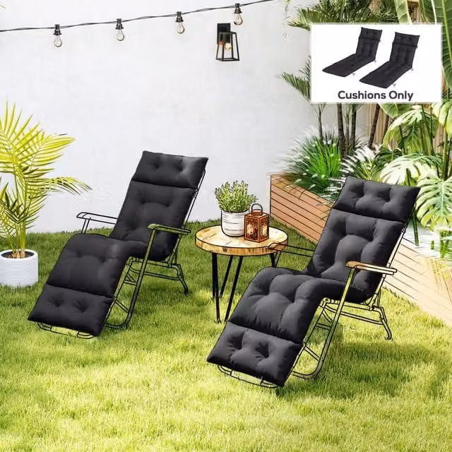Outsunny Set of 2 Rectangular Sun Lounger Cushions in Black, W: 190 cm, D: 56 cm