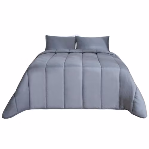 OHS Grey Double Coverless Duvet and Pillowcase Set, 10.5 Tog, Microfibre Hollow Fibre, W/H: 200 x 200 cm