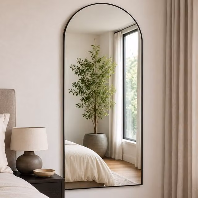 Gr8 Home Arched Full Length Floor Standing Mirror with Black Aluminium Frame, H 165 x W 60 cm