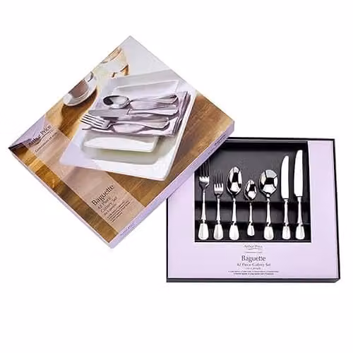 Arthur Price Classic Baguette 42 Piece Polished Silver Stainless Steel Cutlery Set with Case