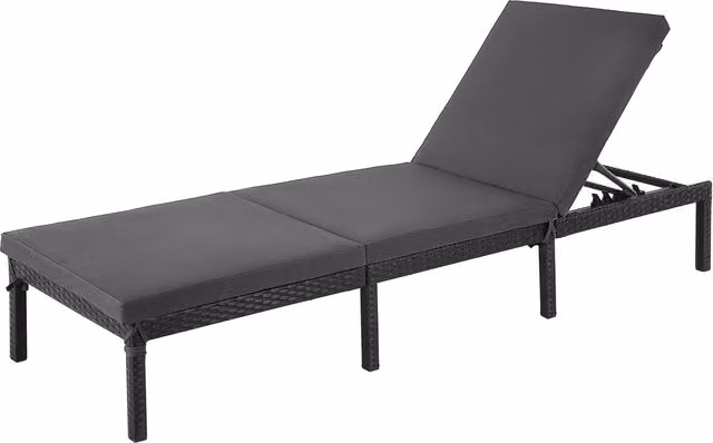 SONGMICS Grey Polyrattan Sun Lounger with Weatherproof UV-Resistant Mattress