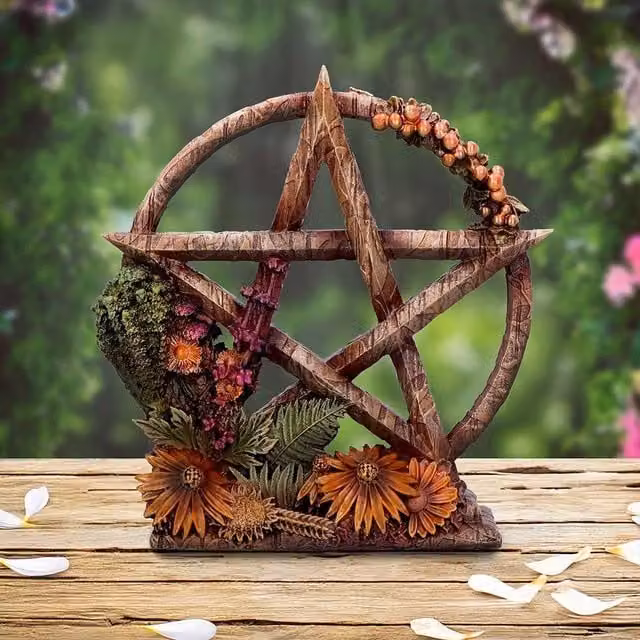 Nemesis Now Summer Floral Decorative Pentagram Star Ornament, Multicolour and Brown, Height: 16.5 cm