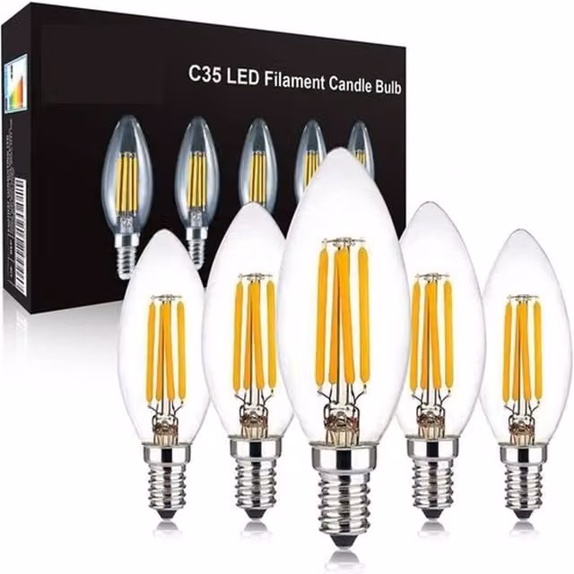VOGREX 10-Pack 4W Warm White LED Candle Filament Bulbs for Chandeliers and Candelabras in Clear Glass