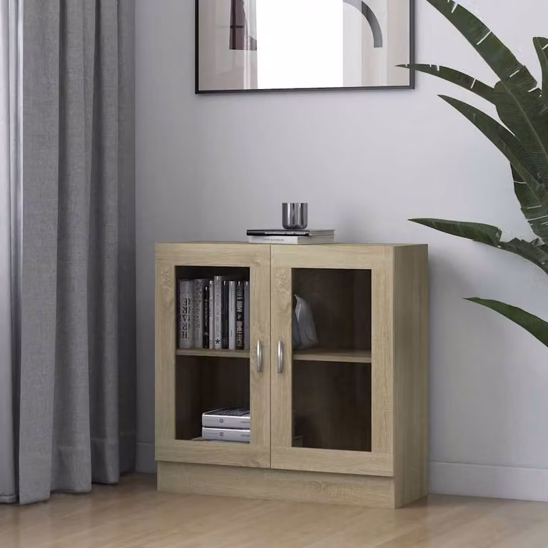 Berkfield Home Sonoma Oak Vitrine Cabinet with Glass Doors, Light Brown, W: 82.5 cm, D: 30.5 cm, H: 80 cm