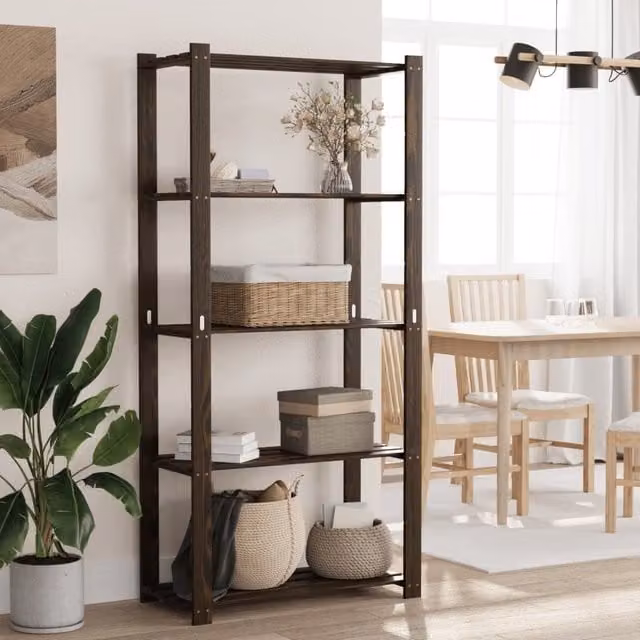 Berkfield Home 5-Tier Solid Wood Pine Storage Rack in Black, W/D/H: 80 x 38 x 170 cm