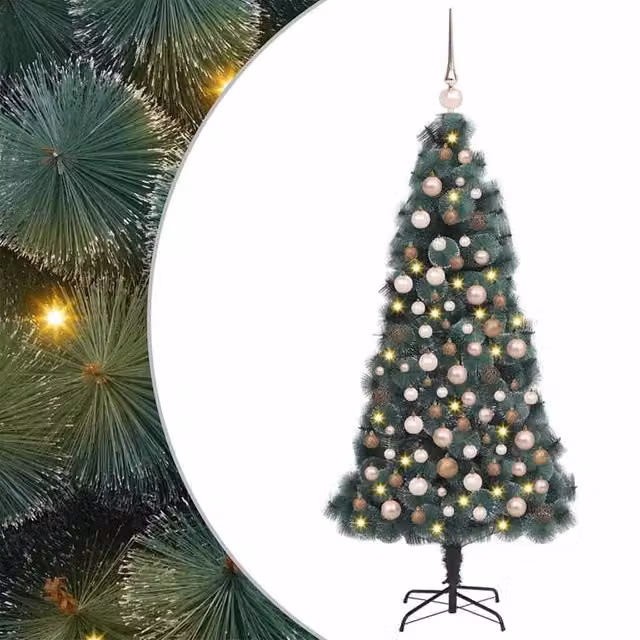Berkfield Home Pre-lit Artificial Christmas Tree with Ball Set, Green, Height: 120 cm