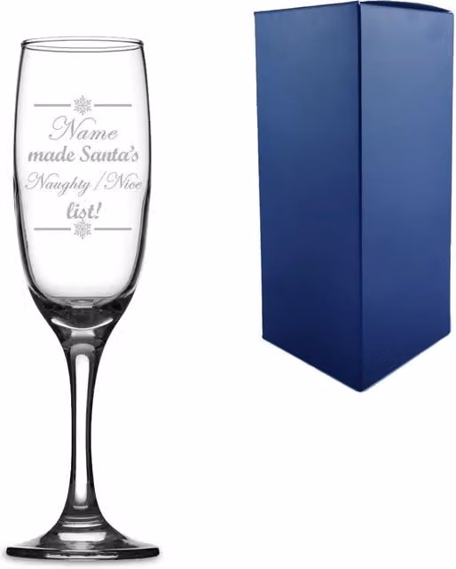 Uniqueful Personalised Name Santa's Naughty or Nice List Champagne Flute in Clear Glass