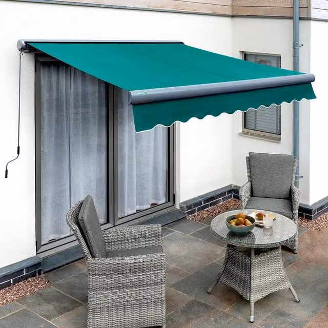 Primrose Electric Patio Awning Garden Canopy with Full Cassette in Anthracite Green, W: 300 cm, D: 250 cm