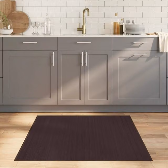 Berkfield Home Square Bamboo Rug in Dark Brown, W/D/H: 100 x 100 x 1 cm