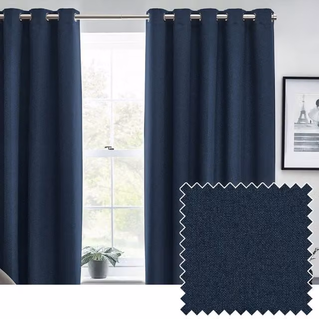 Make It A Home Dawn Textured Blackout Eyelet Curtains in Midnight Blue, W: 137 cm, H: 168 cm