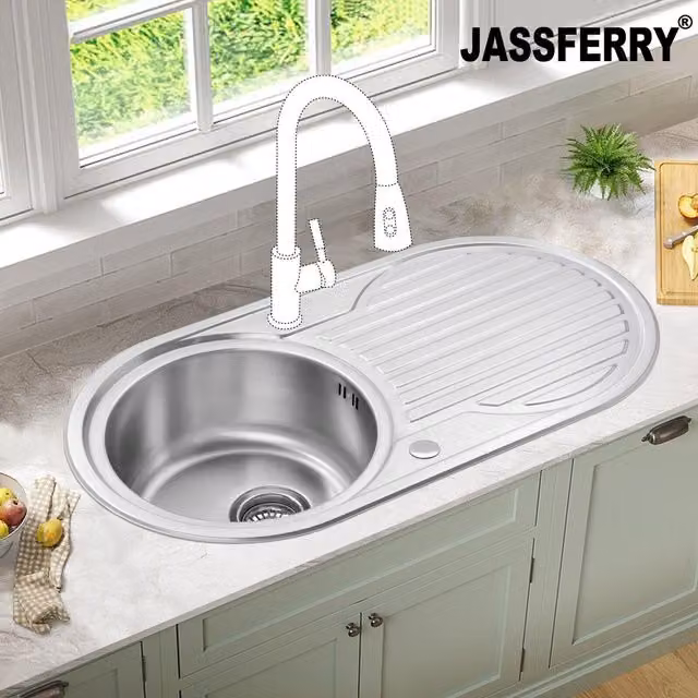 JASSFERRY Reversible Inset Round Stainless Steel Kitchen Sink in Silver