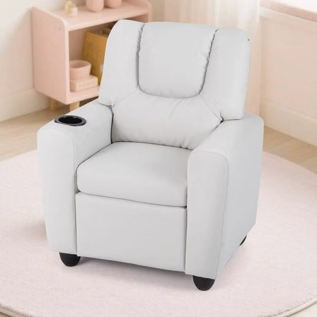 EONLION Beige PU Leather Recliner Push Back Sofa Chair with Cup Holder, Width: 100 cm