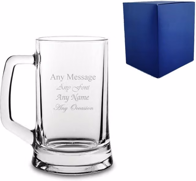 Uniqueful Personalised Engraved 14oz Beer Tankard Mug in Clear Glass