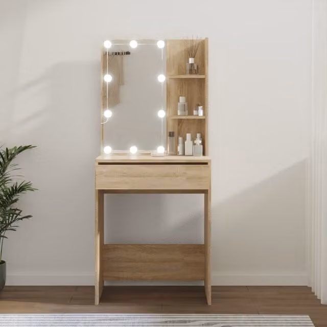 Berkfield Home Hollywood LED Dressing Table in Sonoma Oak Brown, W/D/H: 60 x 40 x 140 cm