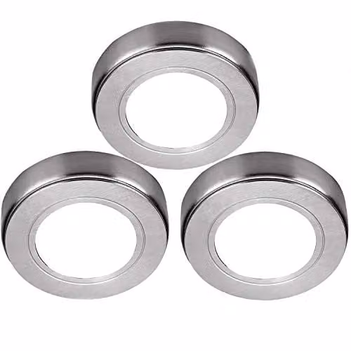 Loops 3 Pack Warm White LED Under Cabinet Spot Lights with Driver Kit in Silver Stainless Steel