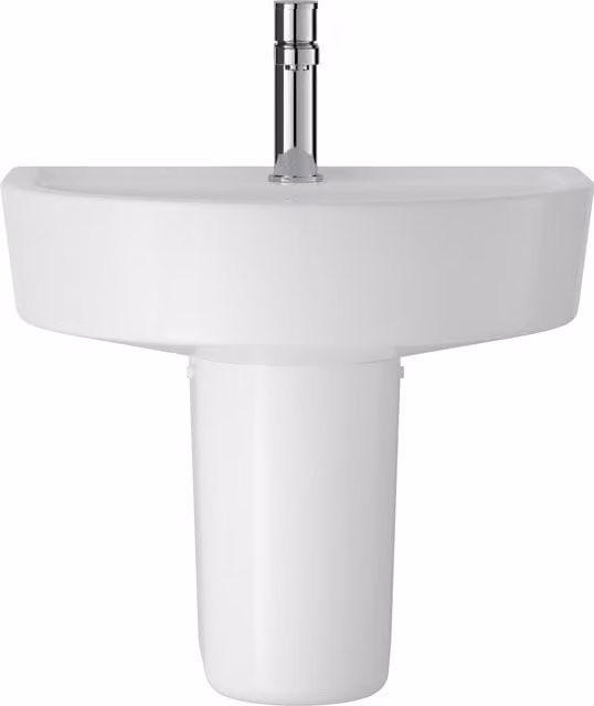 Balterley Mila Round Ceramic 1 Tap Hole Basin and Semi Pedestal, White, W: 52 cm, D: 45 cm, H: 45 cm